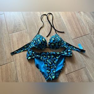 Y2K Victoria’s Secret PINK blue green black leopard bikini